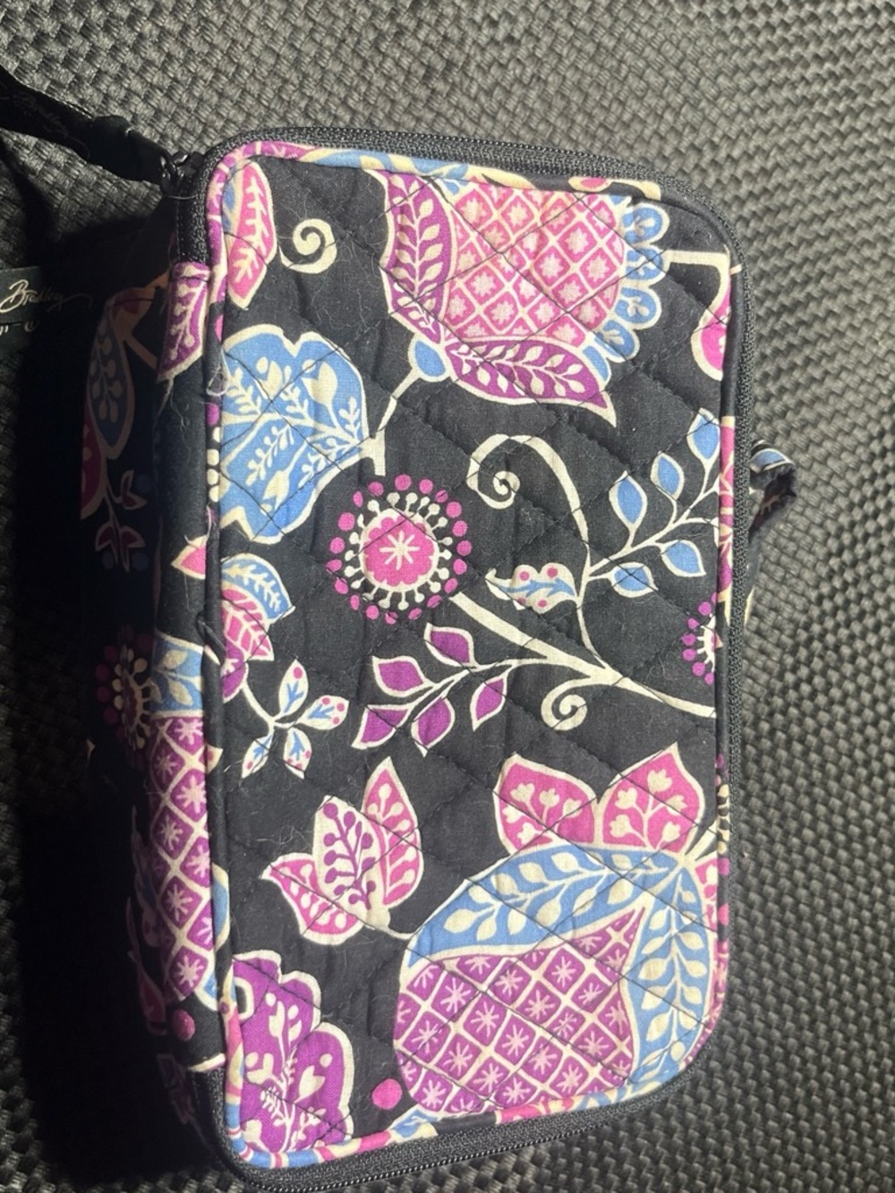 Vera Bradley Floral Quilted Cosmetic Case in Black, Pink & Blue